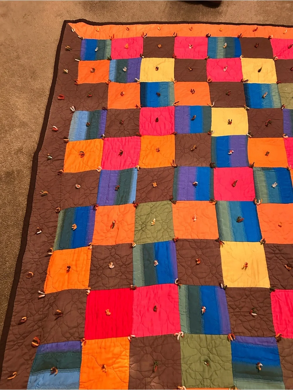 Handmade Colorblock Patchwork Quilt - Multicolor with fleece lining